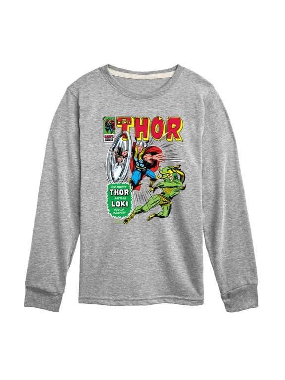- Thor Retro Comic Book Cover Boys' Long Sleeve Graphic T-Shirt