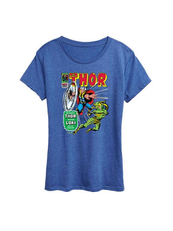 - Thor Retro Comic Book Cover Women's Short Sleeve Graphic T-Shirt