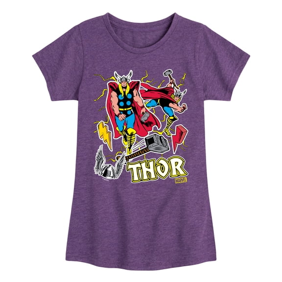 Marvel Thor - Stickers Style - Toddler and Youth Girls Fitted Short Sleeve Graphic T-Shirt