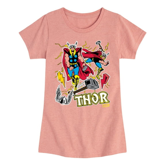Marvel Thor - Stickers Style - Toddler and Youth Girls Fitted Short Sleeve Graphic T-Shirt