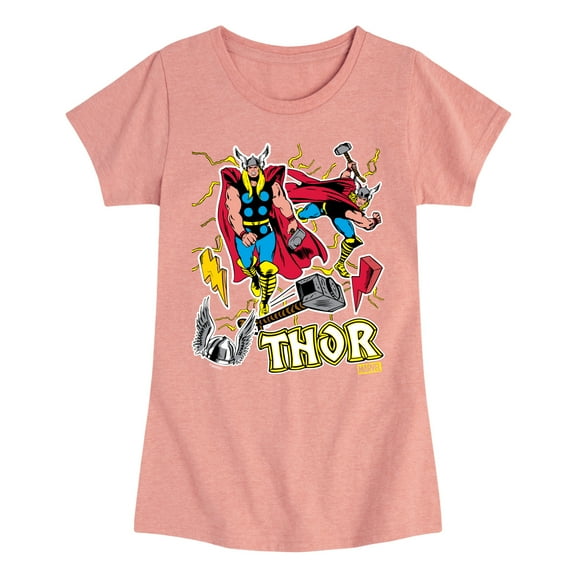 Marvel Thor - Stickers Style - Toddler and Youth Girls Fitted Short Sleeve Graphic T-Shirt