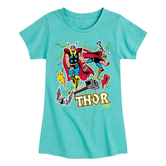 Marvel Thor - Stickers Style - Toddler and Youth Girls Fitted Short Sleeve Graphic T-Shirt