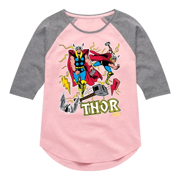 Marvel Thor - Stickers Style - Toddler and Youth Girls Shirt Tail Raglan