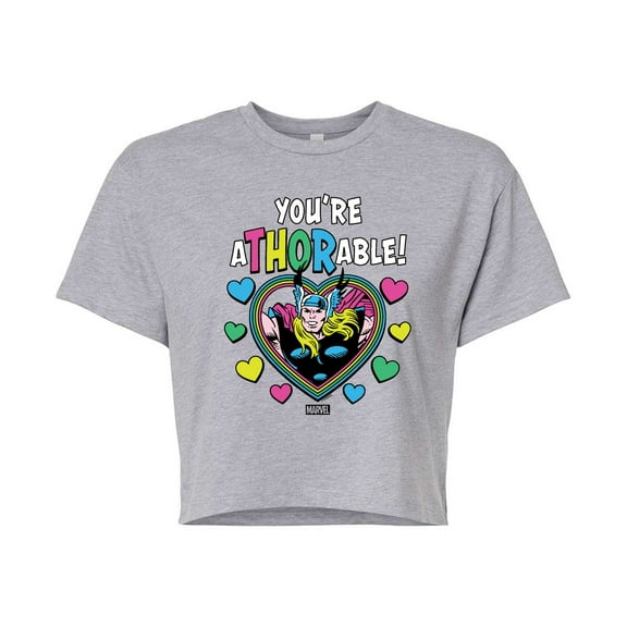 Marvel Thor - Valentine You're Athorable - Juniors Cropped Graphic T-Shirt