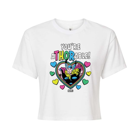 Marvel Thor - Valentine You're Athorable - Juniors Cropped Graphic T-Shirt