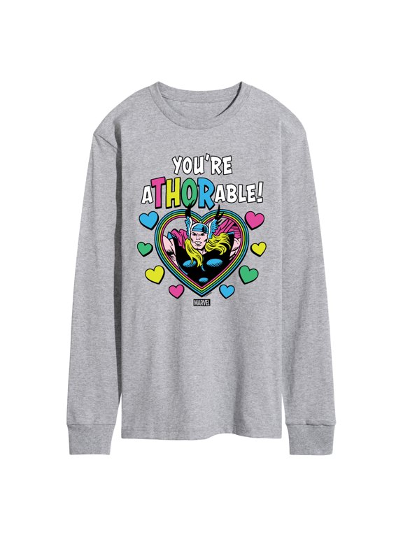 - Thor Valentine You're Athorable Men's Long Sleeve Graphic T-Shirt