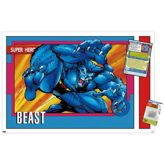 Marvel Trading Cards - Beast Wall Poster with Pushpins, 22.375" x 34"