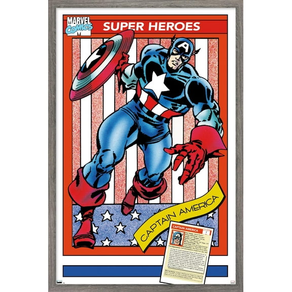 Marvel Trading Cards - Captain America Wall Poster, 14.725" x 22.375" Framed