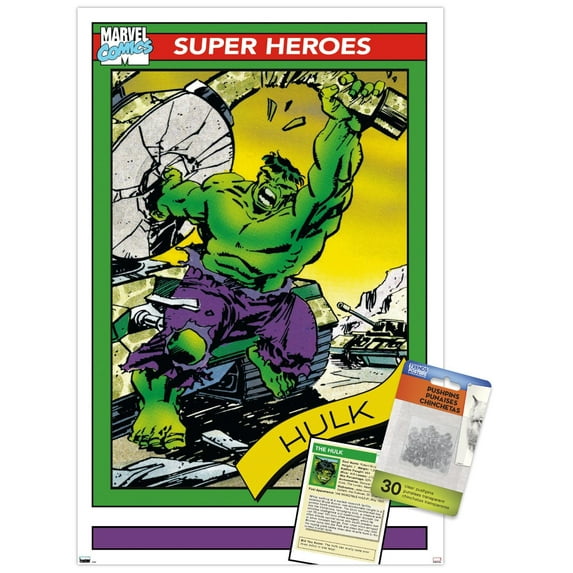 Marvel Trading Cards - Hulk Wall Poster with Push Pins, 14.725" x 22.375"