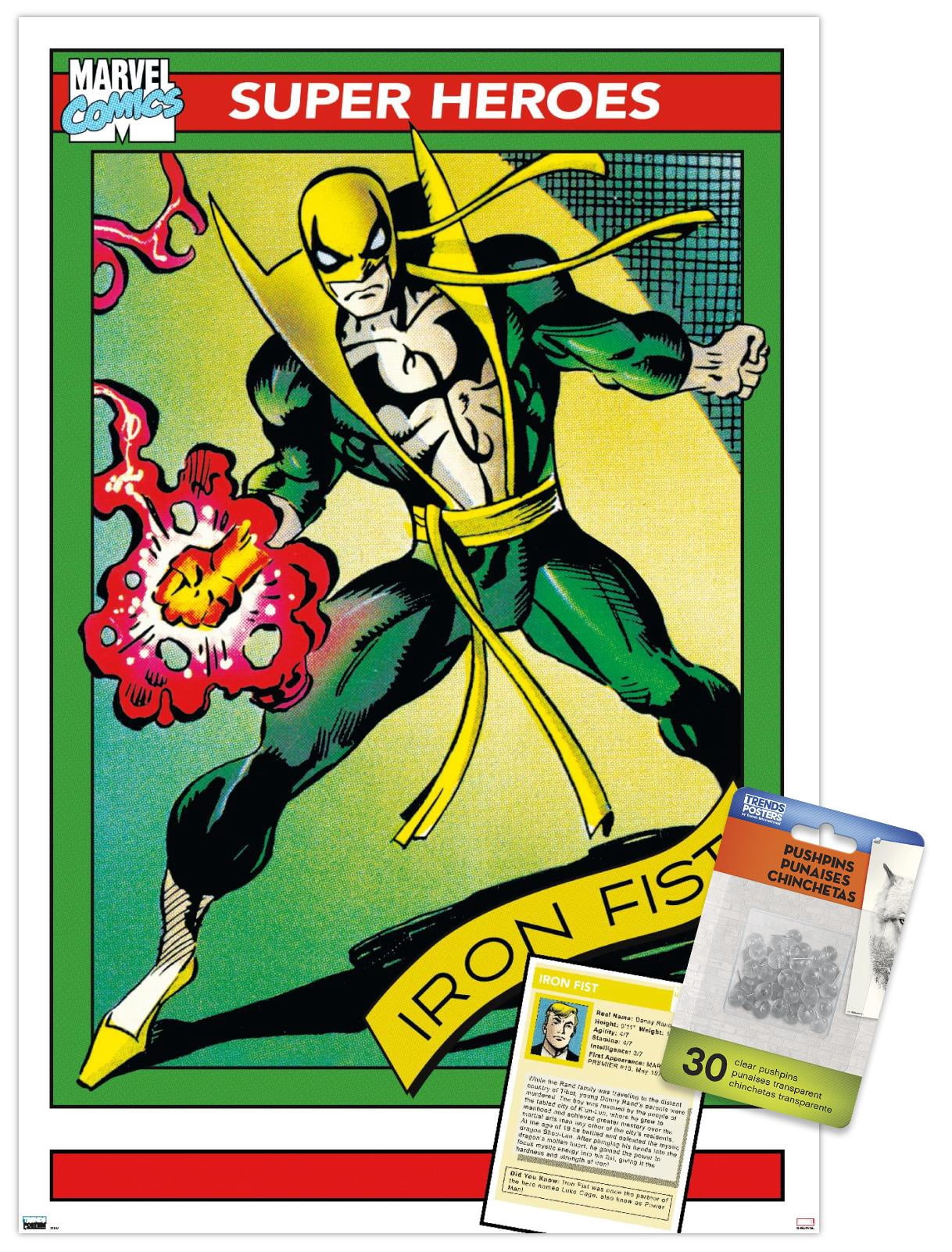 Marvel Trading Cards - Iron Fist Wall Poster with Push Pins, 14.725" x 22.375"