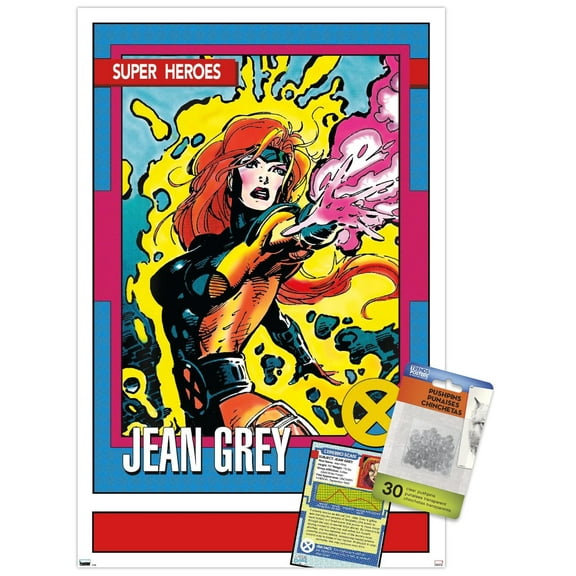 Marvel Trading Cards - Jean Grey Wall Poster with Push Pins, 14.725" x 22.375"