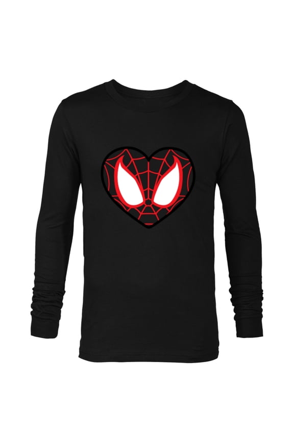 Ultimate Spider-Man Miles Morales Heart Mask Logo - Long Sleeve T-Shirt for Men - Customized-Black