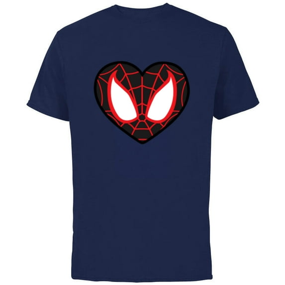 Marvel Ultimate Spider-Man Miles Morales Heart Mask Logo - Short Sleeve Cotton T-Shirt for Adults - Customized-Navy