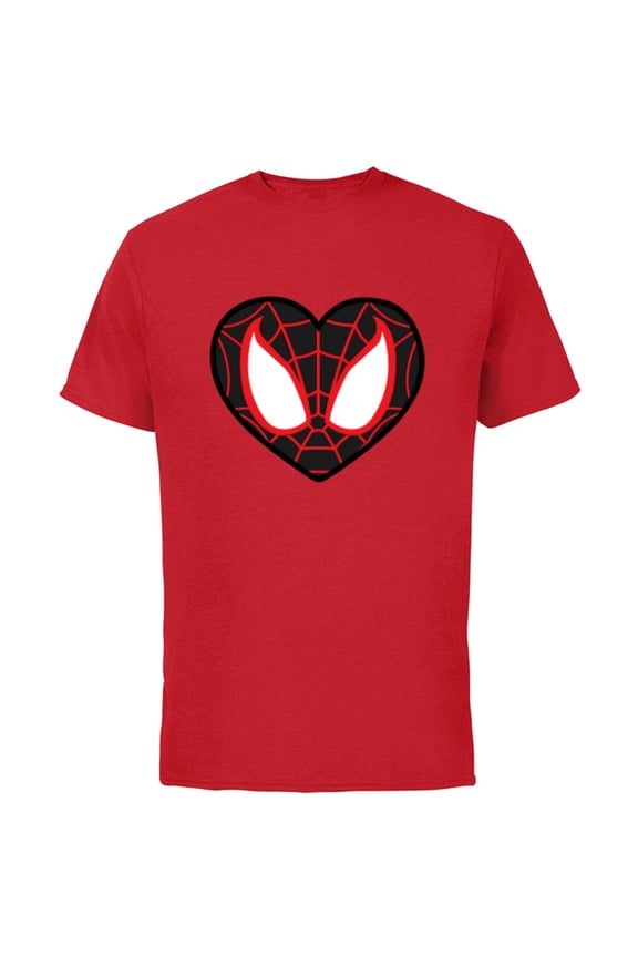 Ultimate Spider-Man Miles Morales Heart Mask Logo - Short Sleeve Cotton T-Shirt for Adults - Customized-Red