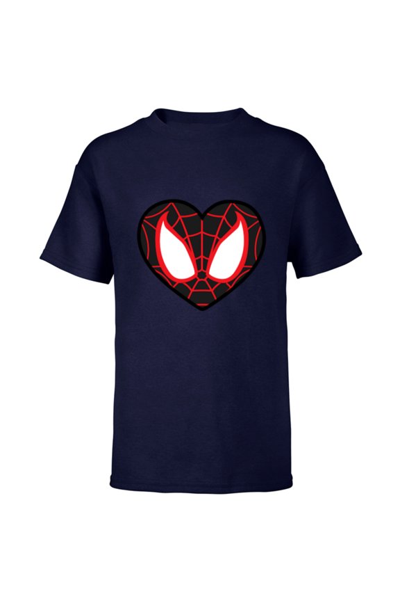 Ultimate Spider-Man Miles Morales Heart Mask Logo - Short Sleeve T-Shirt for Kids - Customized-Navy
