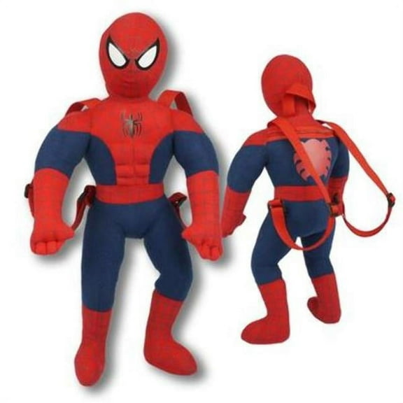 Marvel Unisex Adjustable Straps Polyester Plush Backpack, Red and Blue, 12-Piece