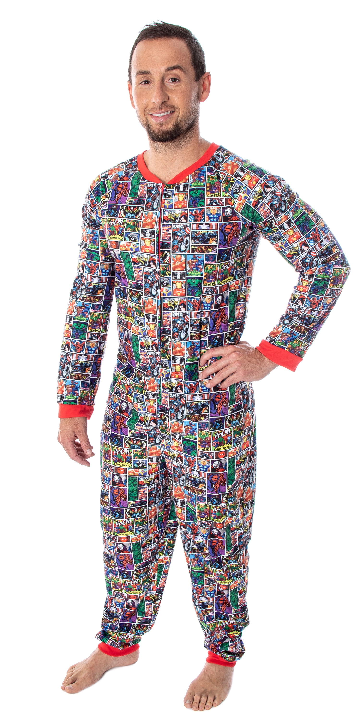 Marvel Unisex Adult Comic Character Grid Print One Piece Pajama Union Suit  - Walmart.com