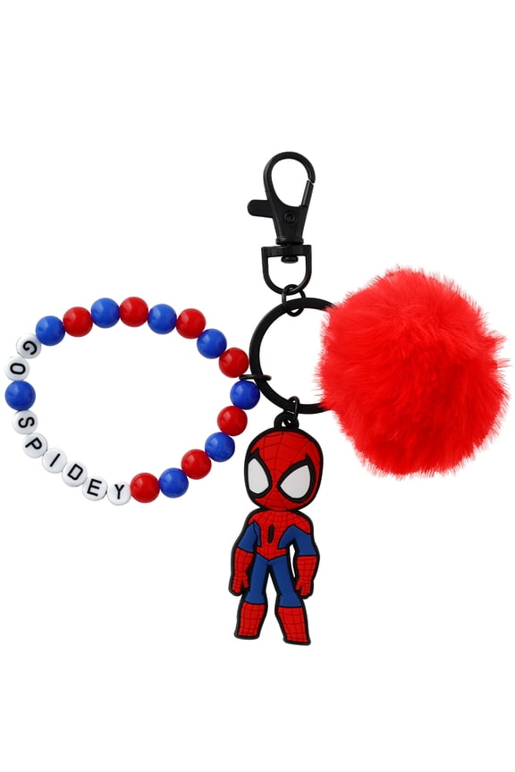 Unisex Spiderman Red Pom Pom Wrist Keychain Charm