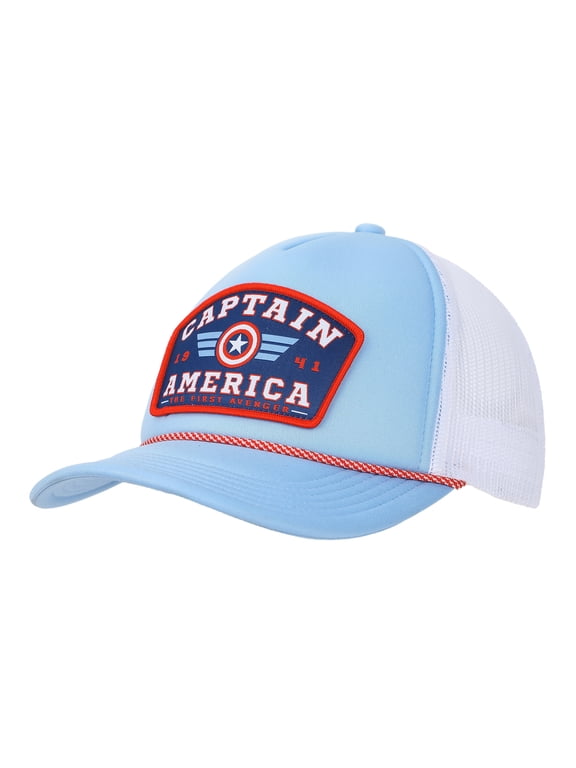 Marvel Universe Captain America Superhero Shield & Wings Adult Blue Trucker Hat