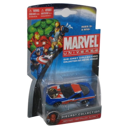 Marvel Universe Die-Cast Collection (2011) Maisto Nick Fury 1997 Blue Chevrolet Corvette Toy Car - (Damaged Packaging)