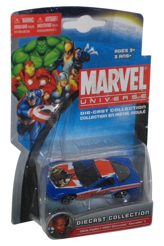 Marvel Universe Die-Cast Collection (2011) Maisto Nick Fury 1997 Blue Chevrolet Corvette Toy Car - (Damaged Packaging)