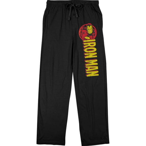 Marvel Comic Men's Classic Iron Man Superhero Text Black Sleep Pajama Pants-Medium