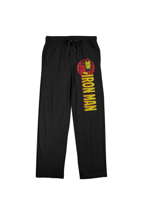 Marvel Comic Men's Classic Iron Man Superhero Text Black Sleep Pajama Pants-Medium