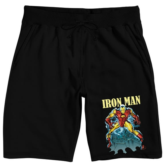Marvel Universe Iron Man Classic Art Men's Black Lounge Shorts-Medium