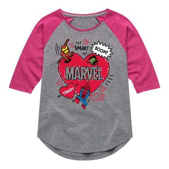 Marvel - Valentines Scribble - Girls Shirt Tail Raglan