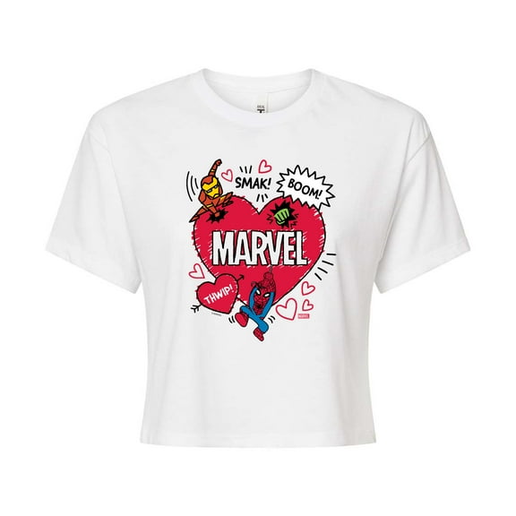 Marvel - Valentines Scribble - Juniors Cropped Graphic T-Shirt