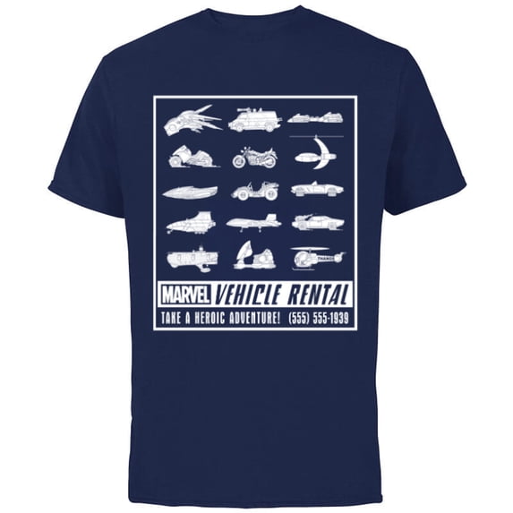 Marvel Vehicle Rental Ad Heroic Adventure - Short Sleeve Cotton T-Shirt for Adults - Customized-Navy