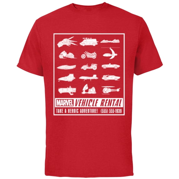 Marvel Vehicle Rental Ad Heroic Adventure - Short Sleeve Cotton T-Shirt for Adults - Customized-Red