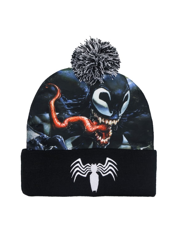 Venom Beanie Sublimated Fleece Knitted Cuffed Winter Hat with Pom