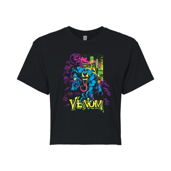 Marvel Venom - Black Light - Juniors Cropped Graphic T-Shirt