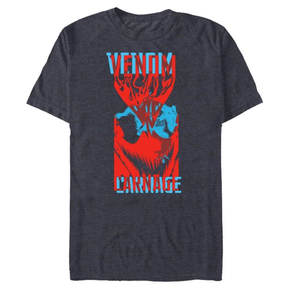 Marvel Venom: Let There Be Carnage Blue Red Overlay Standard - Short Sleeve Blended T-Shirt for Adults – Customized-Navy Heather