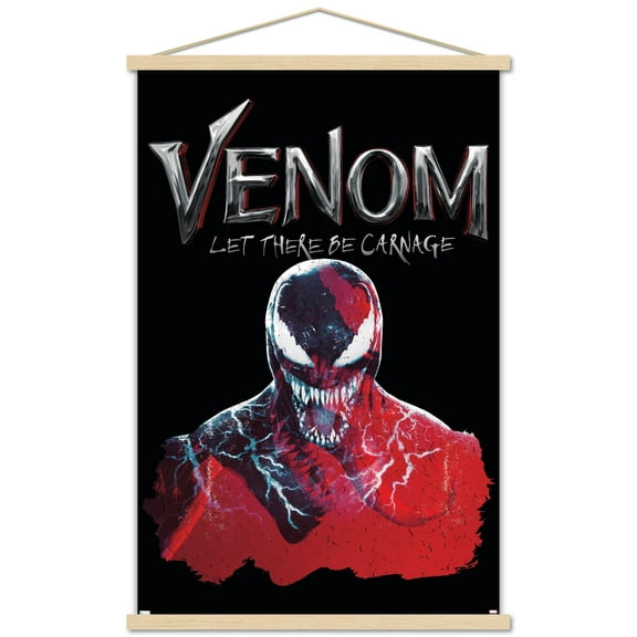 Marvel Venom: Let There be Carnage - Black and Red Wall Poster with Wooden Magnetic Frame, 22.375" x 34"