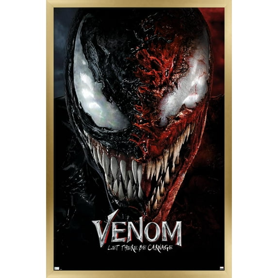 Marvel Venom: Let There be Carnage - Split Face One Sheet Wall Poster, 14.725" x 22.375" Framed