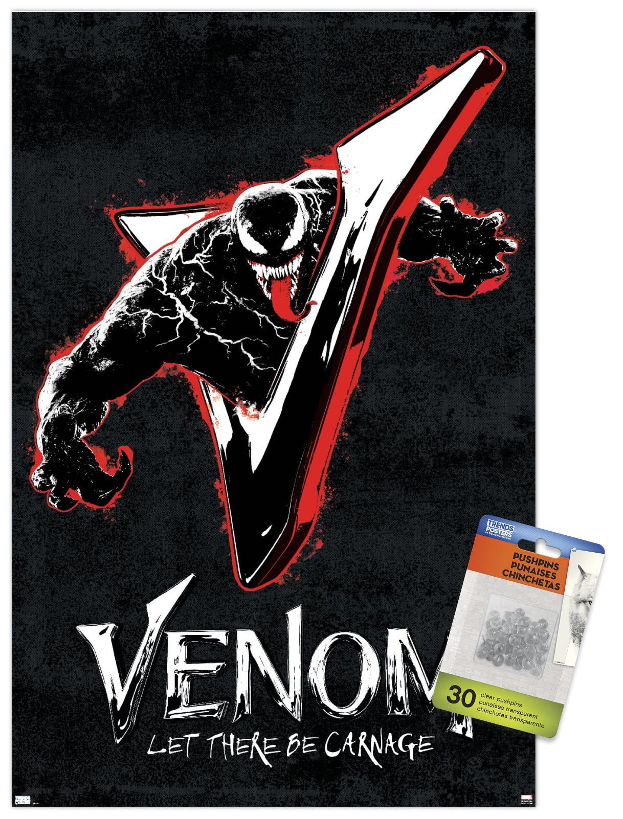 Marvel Venom: Let There be Carnage - V Graphic Wall Poster with Pushpins, 14.725" x 22.375"