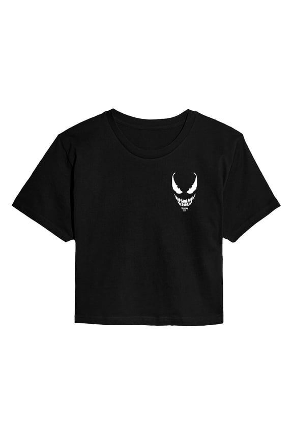 - Venom Logo Face - Juniors Cropped Short Sleeve Graphic T-Shirt