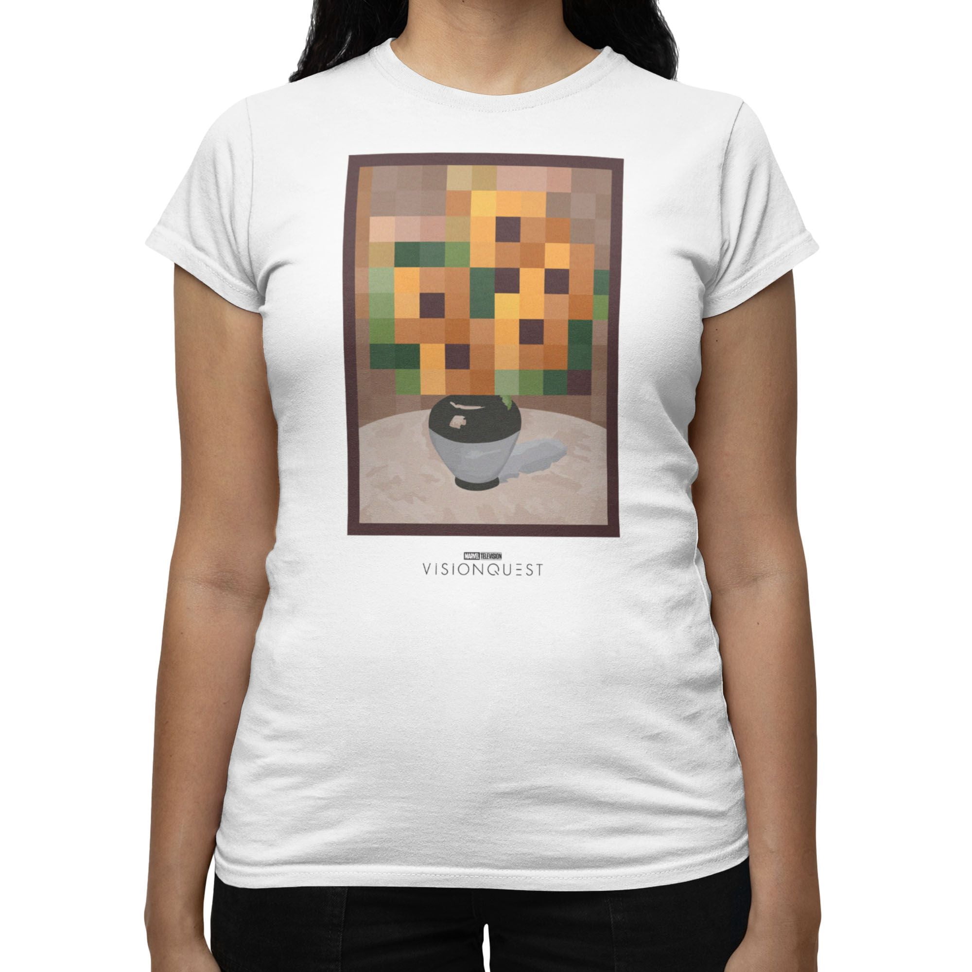 Marvel VisionQuest Pixelated Flower Pot Still Life Painting Womens T ...