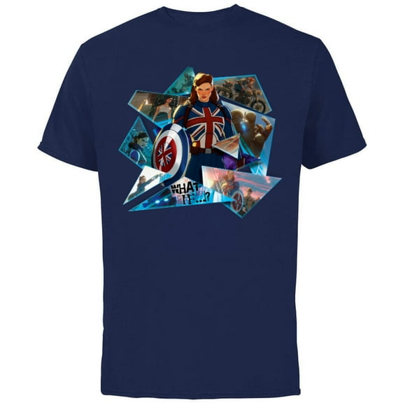 Marvel WHAT IF…? Captain Carter Collage - Short Sleeve Cotton T-Shirt for Adults - Customized-Navy