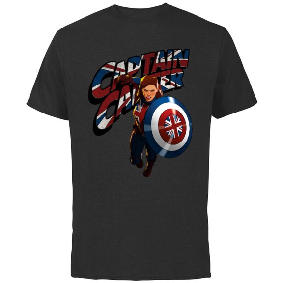 Marvel WHAT IF…? Captain Carter Union Jack - Short Sleeve Cotton T-Shirt for Adults - Customized-Black