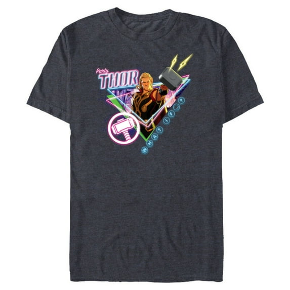 Marvel WHAT IF…? Party Thor Neon Bash Standard - Short Sleeve Blended T-Shirt for Adults – Customized-Navy Heather