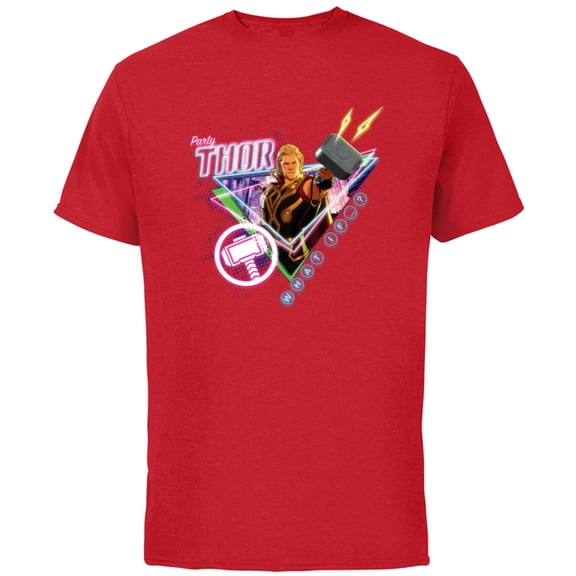 Marvel WHAT IF…? Party Thor Neon Bash Standard - Short Sleeve Cotton T-Shirt for Adults - Customized-Red