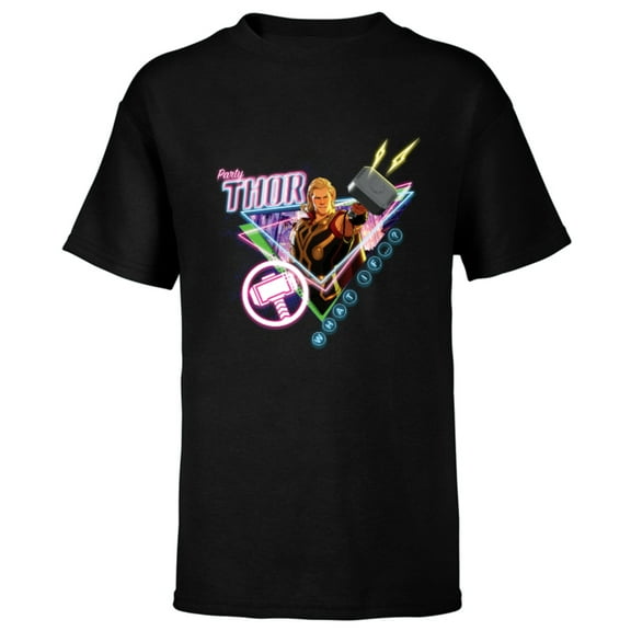Marvel WHAT IF…? Party Thor Neon Bash Standard - Short Sleeve T-Shirt for Kids – Customized-Black