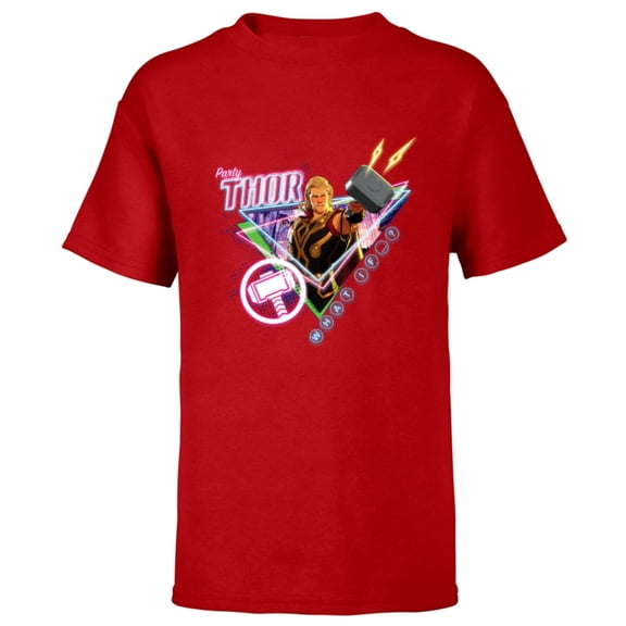 Marvel WHAT IF…? Party Thor Neon Bash Standard - Short Sleeve T-Shirt for Kids – Customized-Red