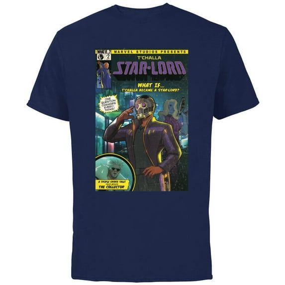 Marvel WHAT IF…? T’Challa became A Star-Lord Comic Cover Standard - Short Sleeve Cotton T-Shirt for Adults - Customized-Navy