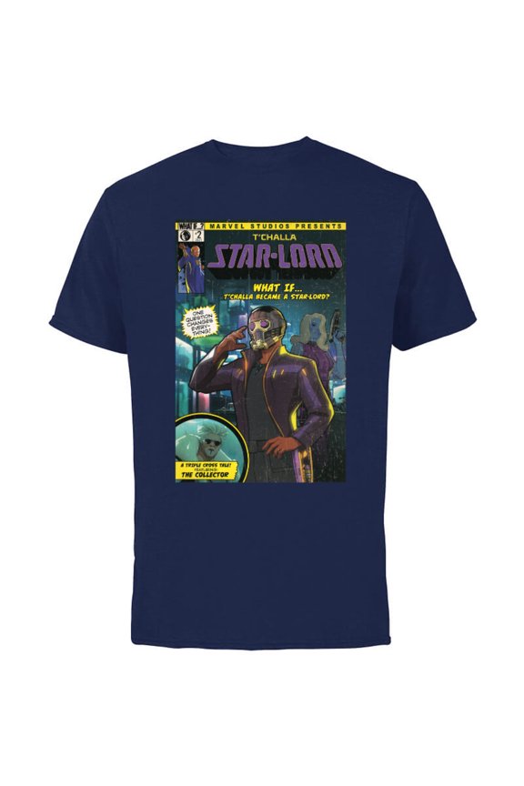 WHAT IF…? T’Challa became A Star-Lord Comic Cover Standard - Short Sleeve Cotton T-Shirt for Adults - Customized-Navy
