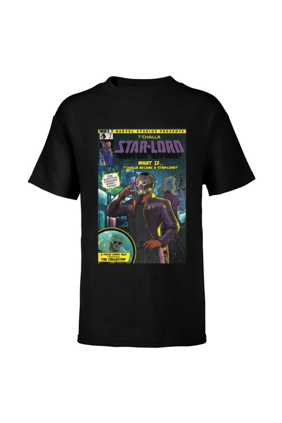 WHAT IF…? T’Challa became A Star-Lord Comic Cover Standard - Short Sleeve T-Shirt for Kids – Customized-Black