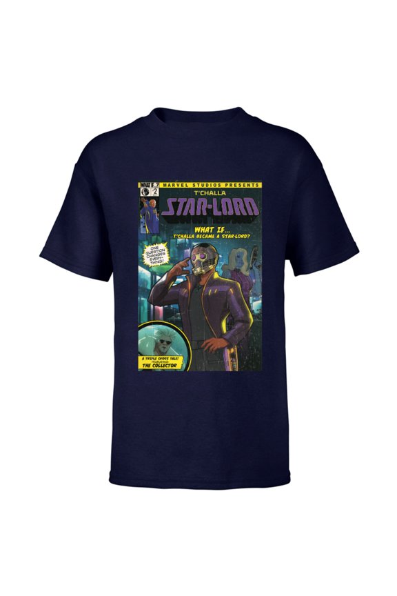 WHAT IF…? T’Challa became A Star-Lord Comic Cover Standard - Short Sleeve T-Shirt for Kids – Customized-Navy